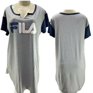 Fila Ladies L Sleepwear Color Block Sleep Tee Split Neck Short Sleeve Gray Navy
